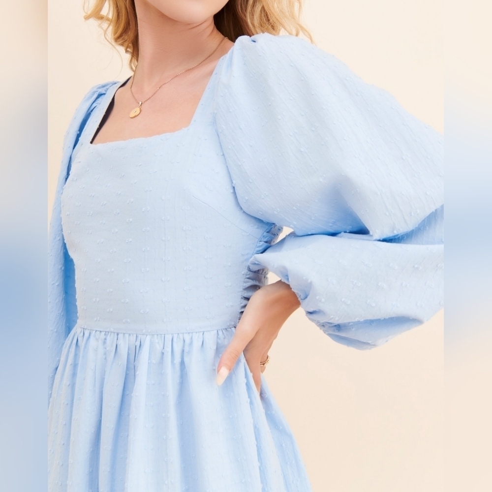 Girl & The Sun Kelsia Mini Dress in Light Blue, Size Small NWOT - Picture 4 of 10